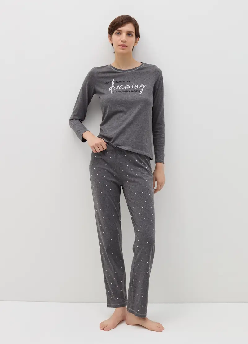 Pantalone Pigiama Stampa Stelline, Donna, Grigio