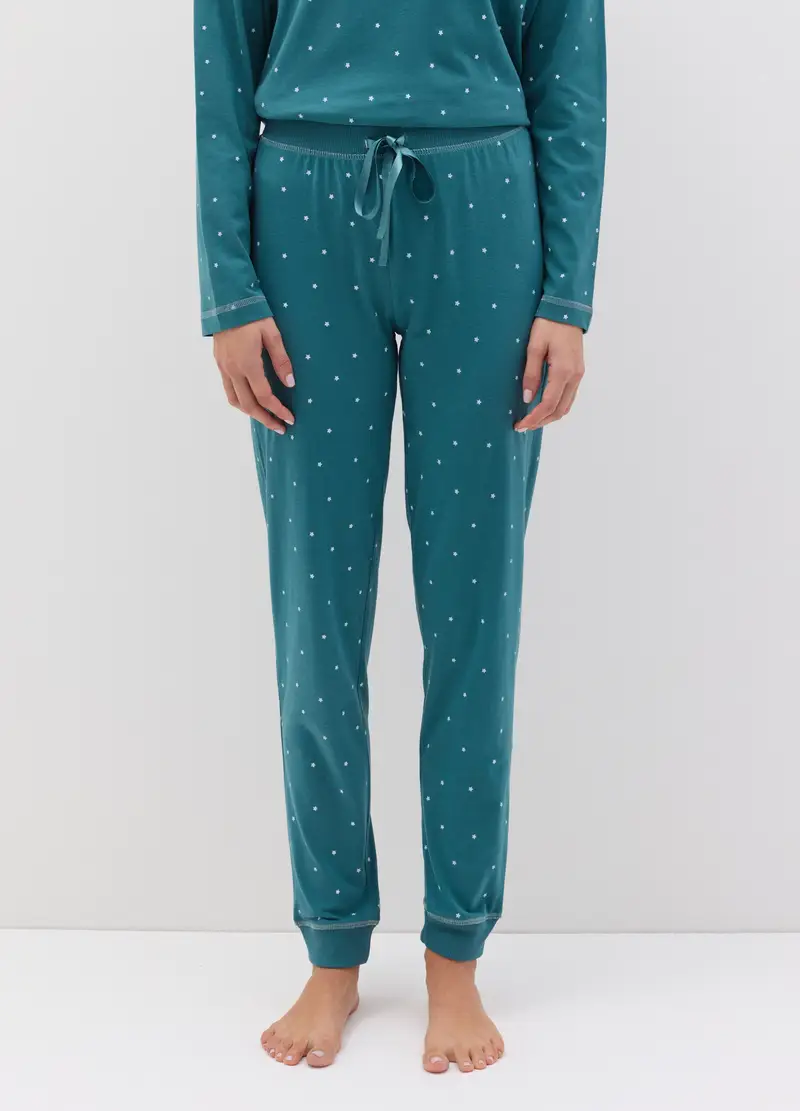 Pantalone Pigiama Stampa Stelline, Donna, Verde miniatura 2