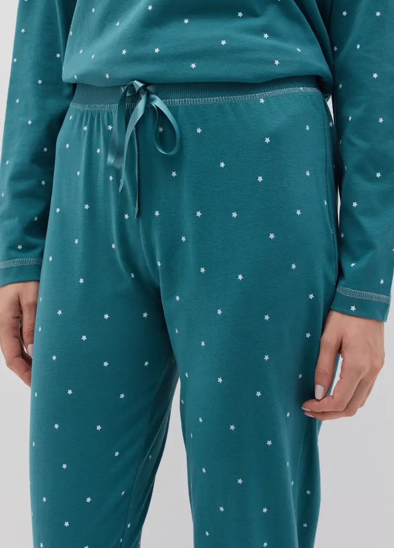Pantalone Pigiama Stampa Stelline, Donna, Verde miniatura 3