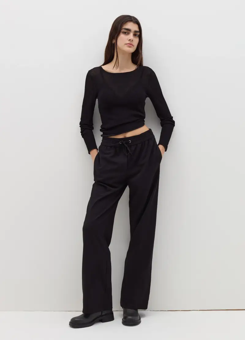 Pantalone Relaxed Fit Con Coulisse, Donna, Nero miniatura 3