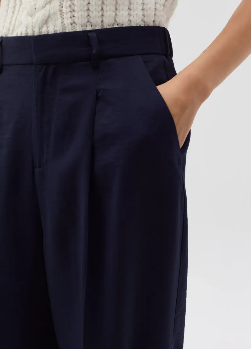 Pantalone Slouchy Fit Con Pinces, Donna, Blu miniatura 3