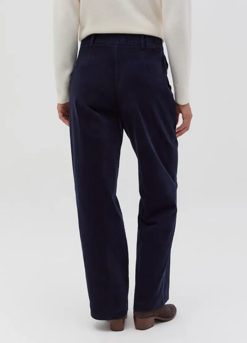 Pantalone Straight Fit In Corduroy Con Pinces, Donna, Blu miniatura 3