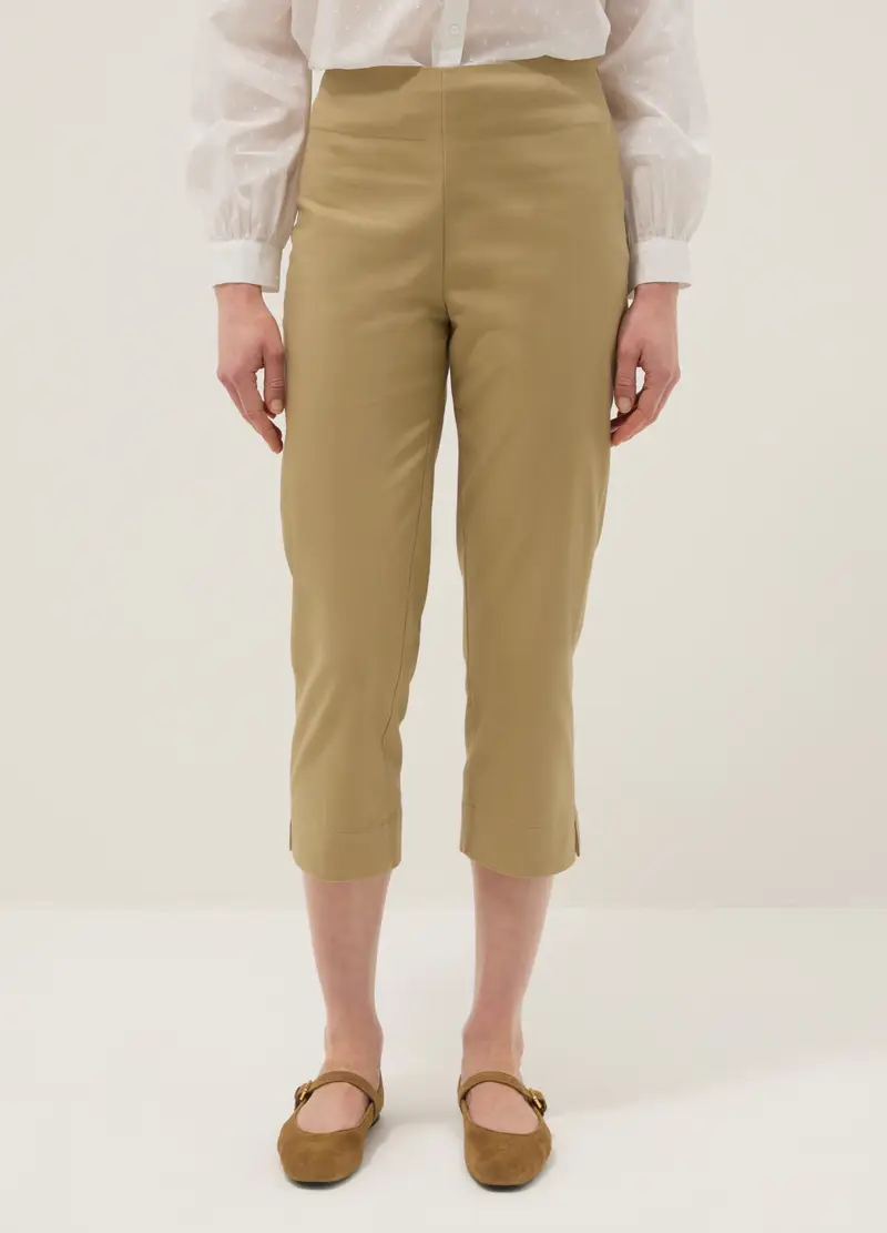 Pantaloni Alla Caviglia In Cotone Elasticizzato Beige Slim Fit, Donna, Beige miniatura 2