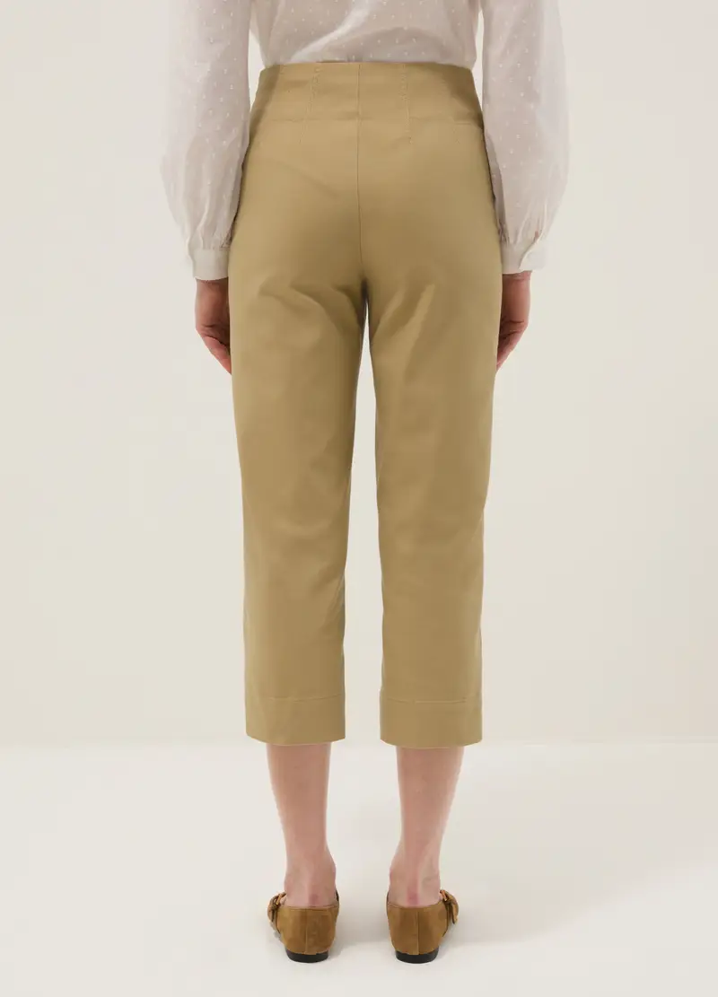 Pantaloni Alla Caviglia In Cotone Elasticizzato Beige Slim Fit, Donna, Beige miniatura 3