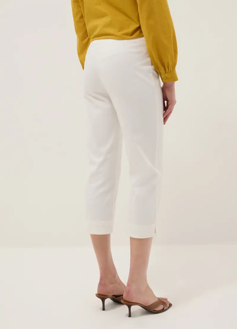 Pantaloni Alla Caviglia In Cotone Elasticizzato Bianchi Slim Fit, Donna, Bianco miniatura 3