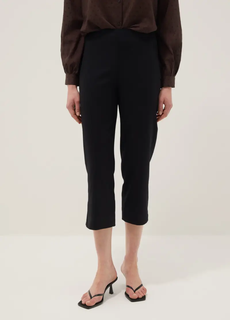 Pantaloni Alla Caviglia In Cotone Elasticizzato Neri Slim Fit, Donna, Nero miniatura 2