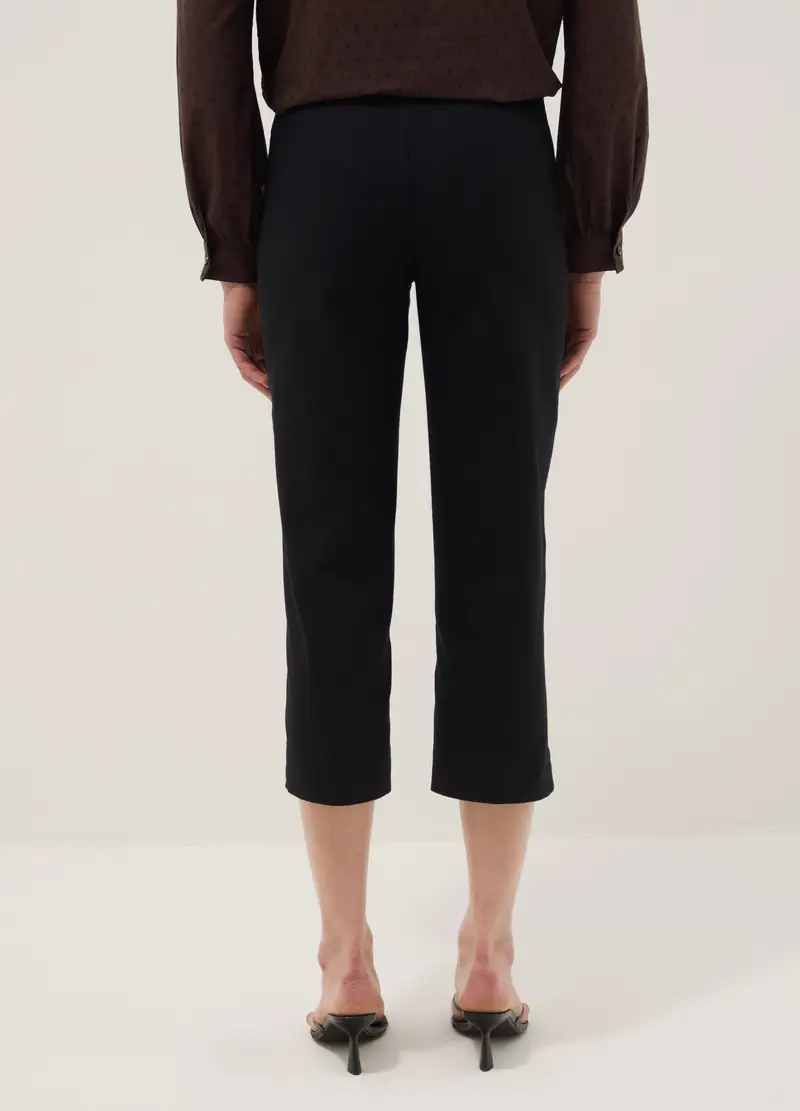 Pantaloni Alla Caviglia In Cotone Elasticizzato Neri Slim Fit, Donna, Nero miniatura 3