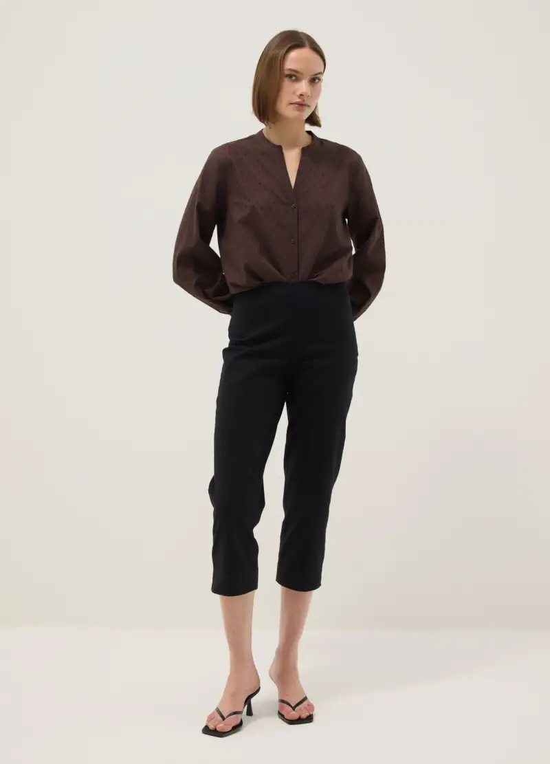 Pantaloni Alla Caviglia In Cotone Elasticizzato Neri Slim Fit, Donna, Nero