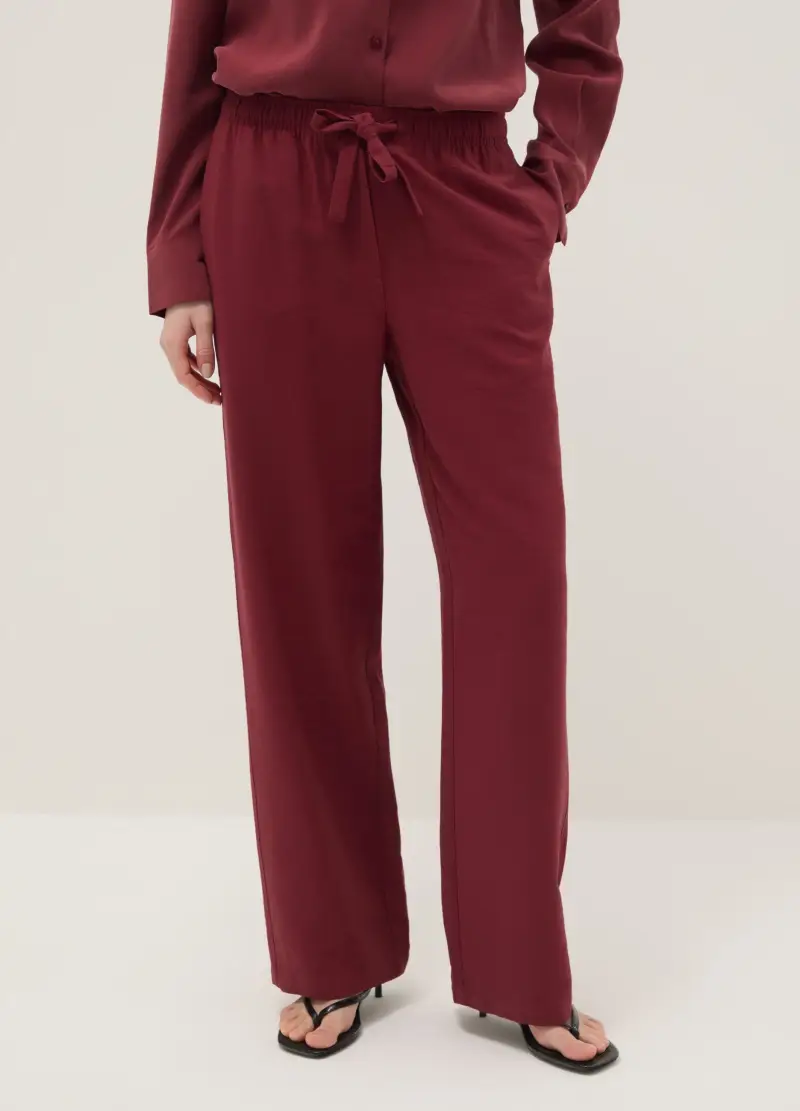 Pantaloni Ampi Rossi In Misto Viscosa, Donna, Rosso miniatura 2