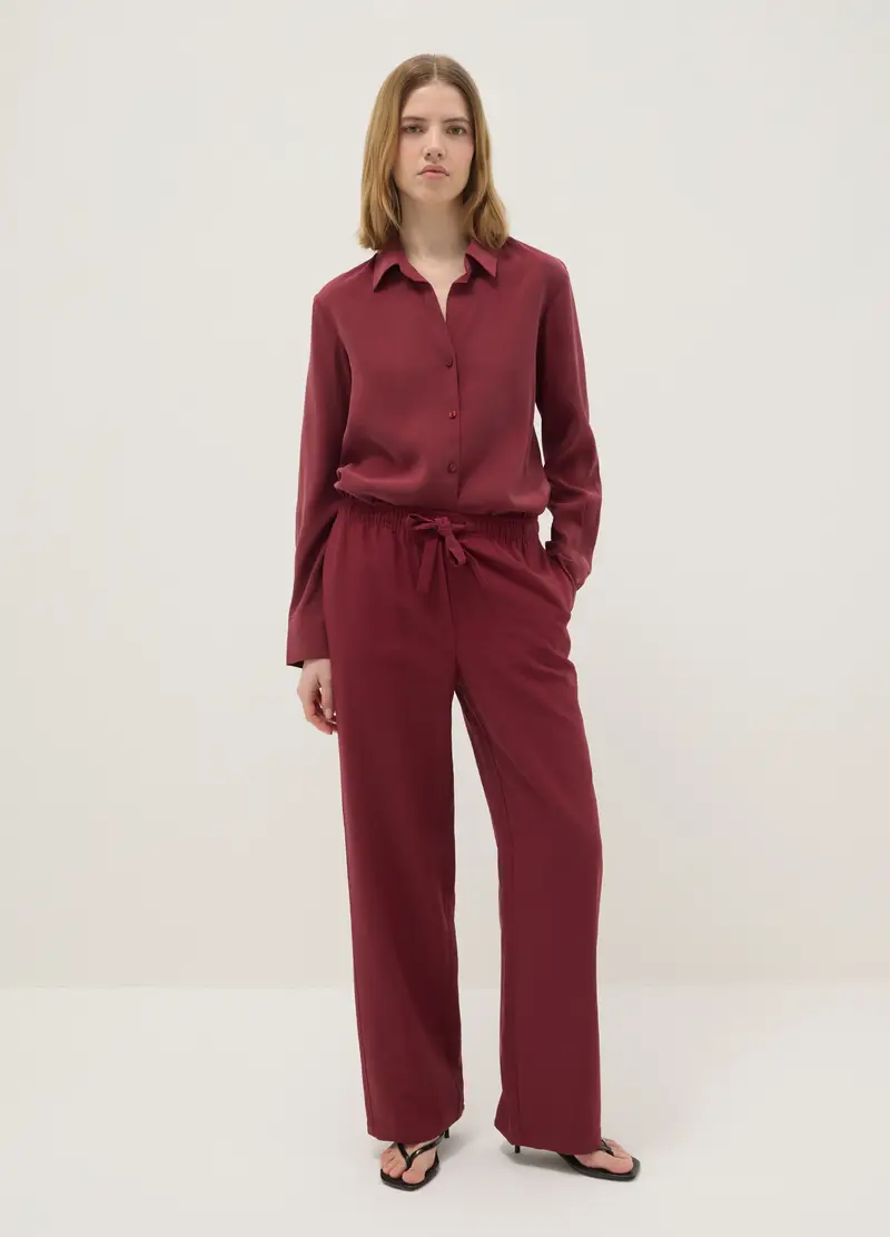Pantaloni Ampi Rossi In Misto Viscosa, Donna, Rosso