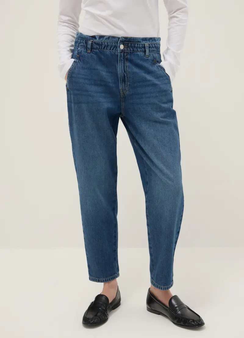 Pantaloni Baggy In Puro Cotone Blu, Donna, Denim miniatura 2
