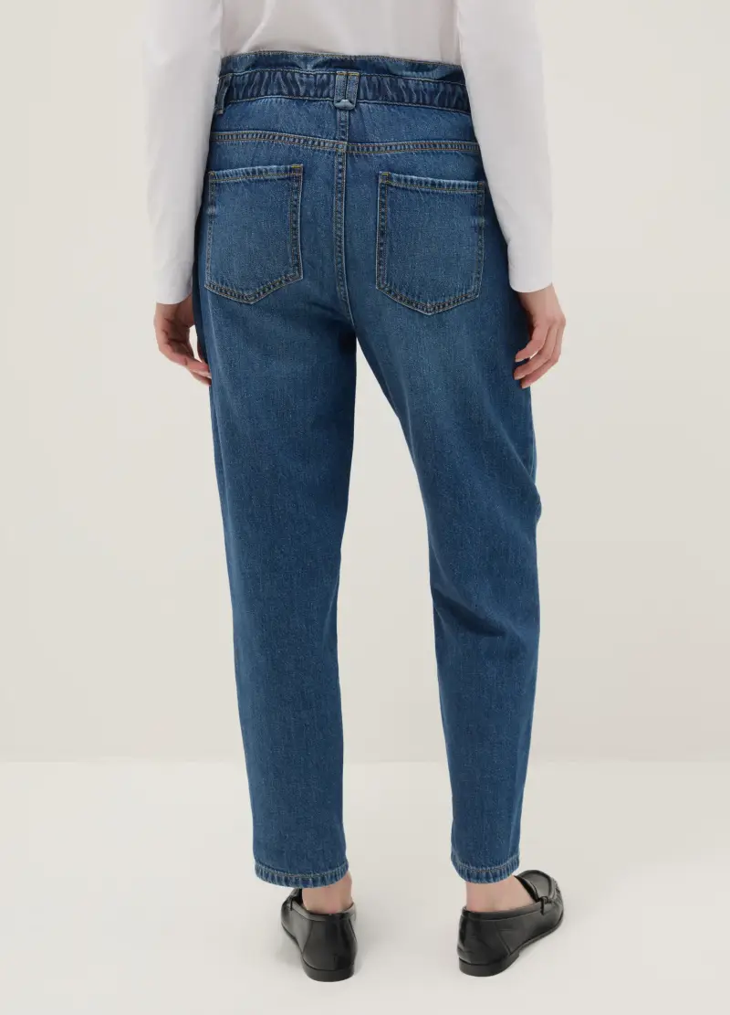 Pantaloni Baggy In Puro Cotone Blu, Donna, Denim miniatura 3