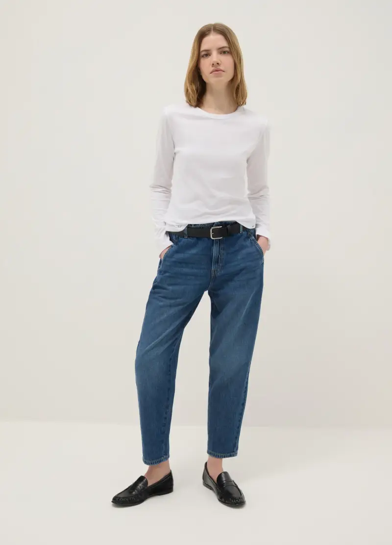 Pantaloni Baggy In Puro Cotone Blu, Donna, Denim