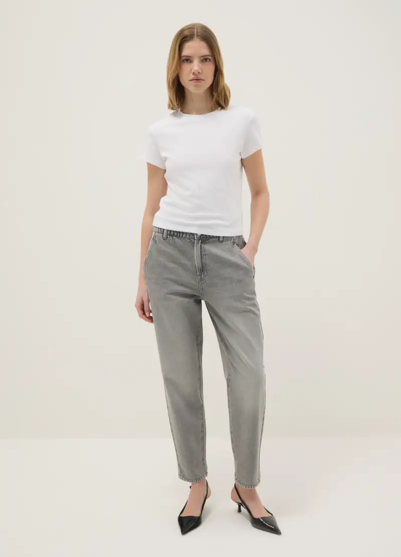 Ovs Pantaloni Baggy Grigio in Puro Cotone Donna