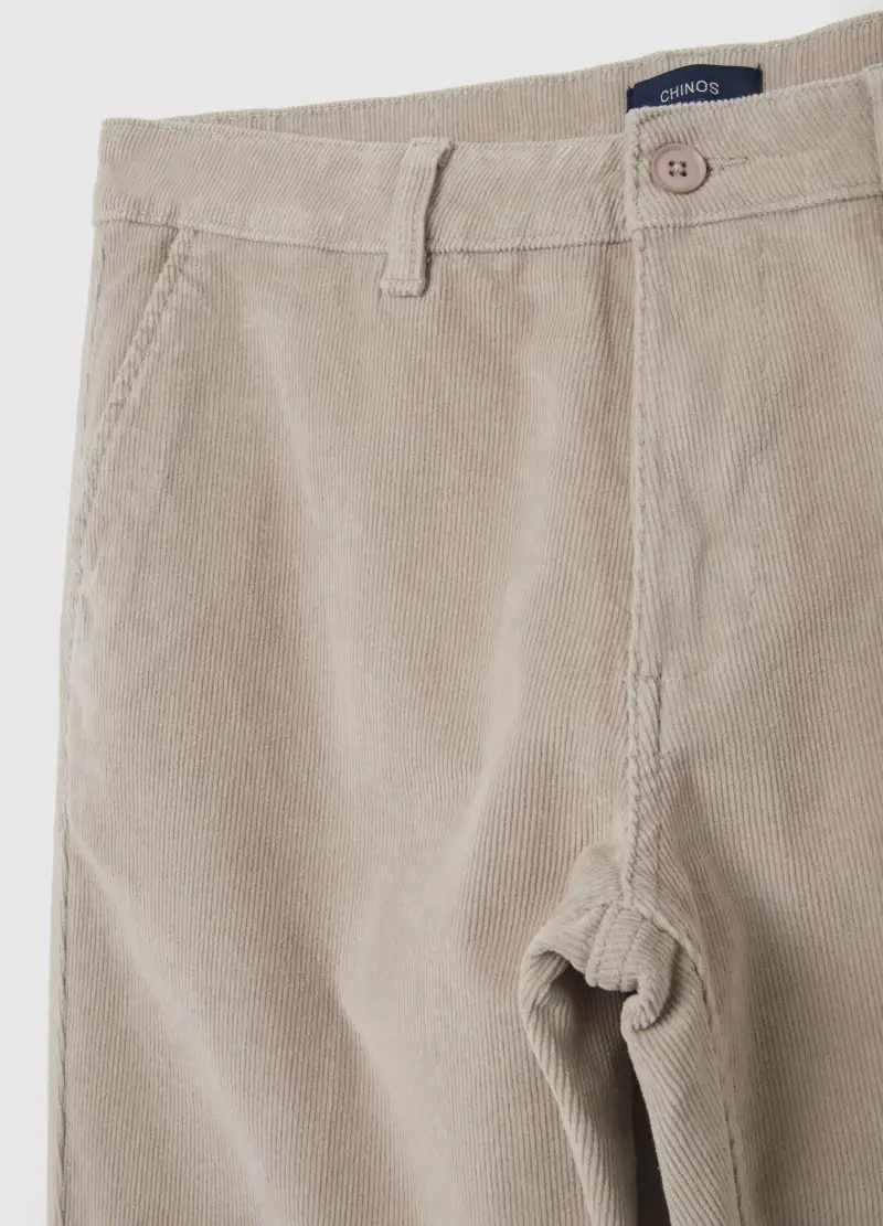 Pantaloni Beige In Cotone Elasticizzato A Coste Strette Regular Fit, Uomo, Beige miniatura 2