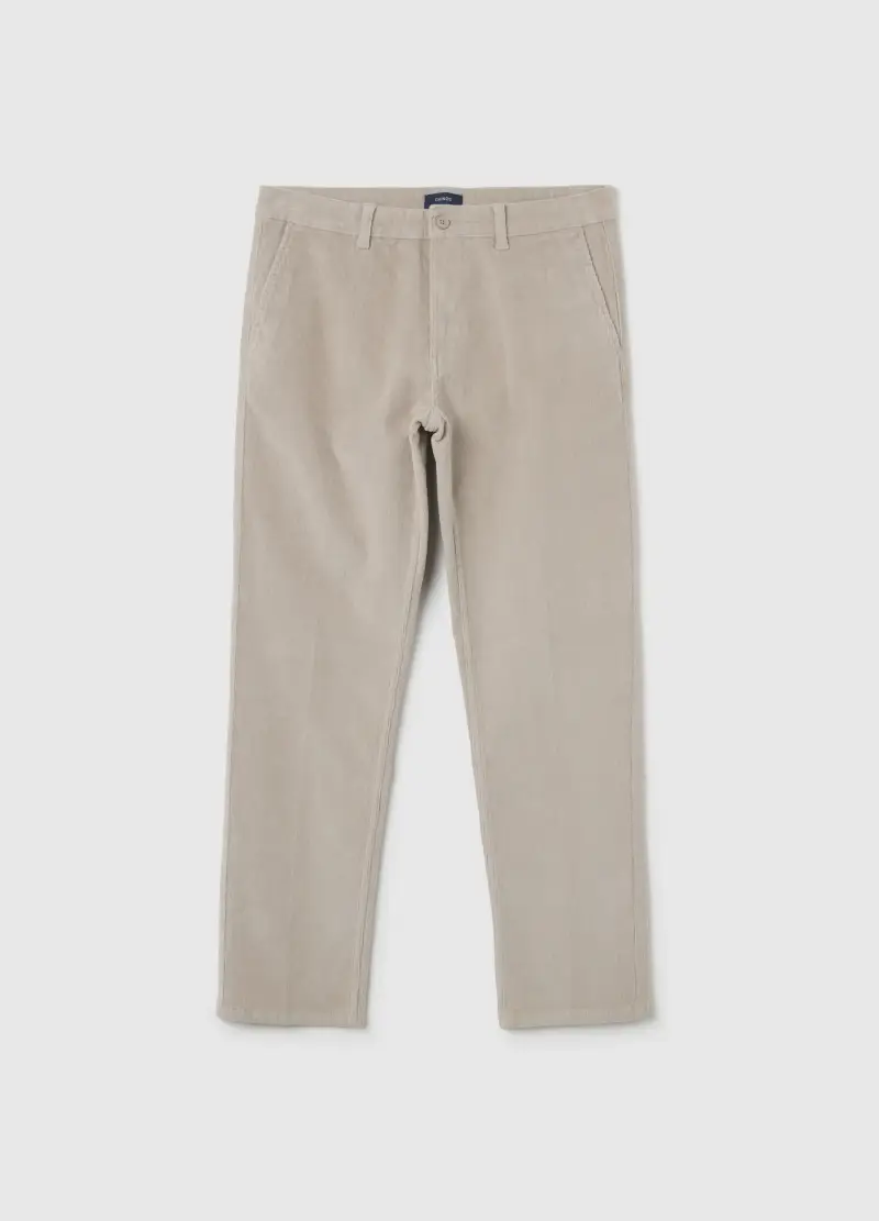 Pantaloni Beige In Cotone Elasticizzato A Coste Strette Regular Fit, Uomo, Beige