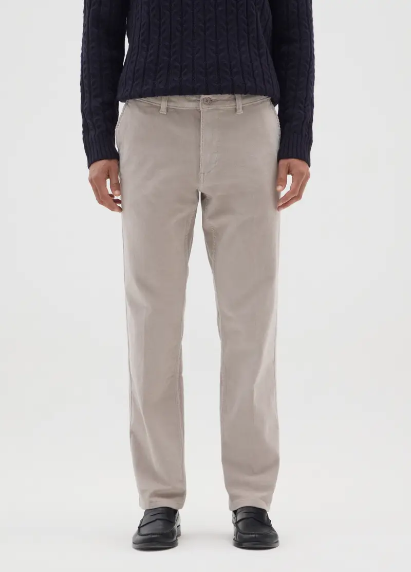 Pantaloni Beige In Cotone Elasticizzato A Coste Strette Regular Fit, Uomo, Beige miniatura 2