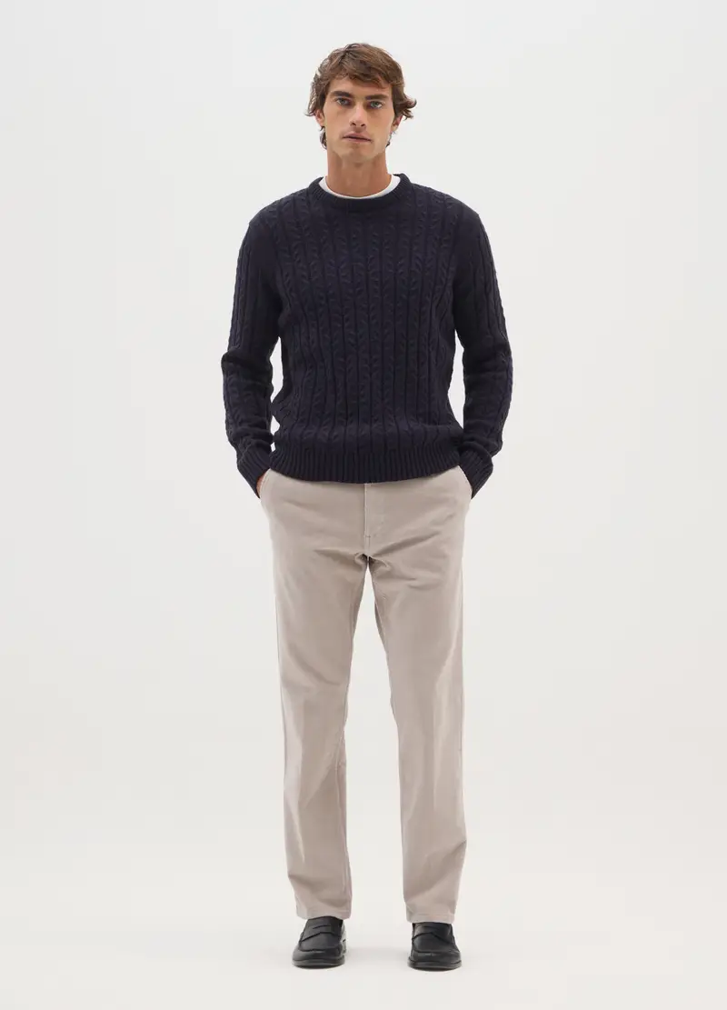 Pantaloni Beige In Cotone Elasticizzato A Coste Strette Regular Fit, Uomo, Beige