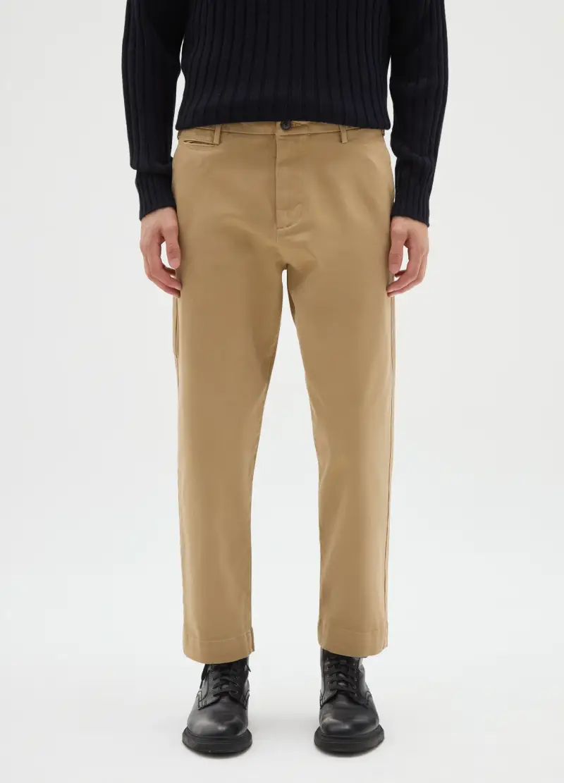 Pantaloni Beige In Cotone Elasticizzato Carrot Fit, Uomo, Beige miniatura 2