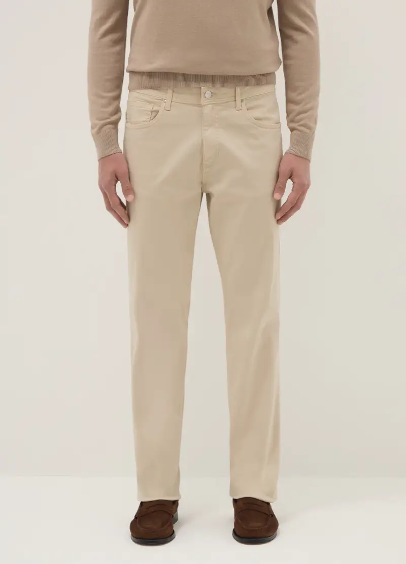 Pantaloni Beige In Cotone Elasticizzato Regular Fit, Uomo, Beige miniatura 2