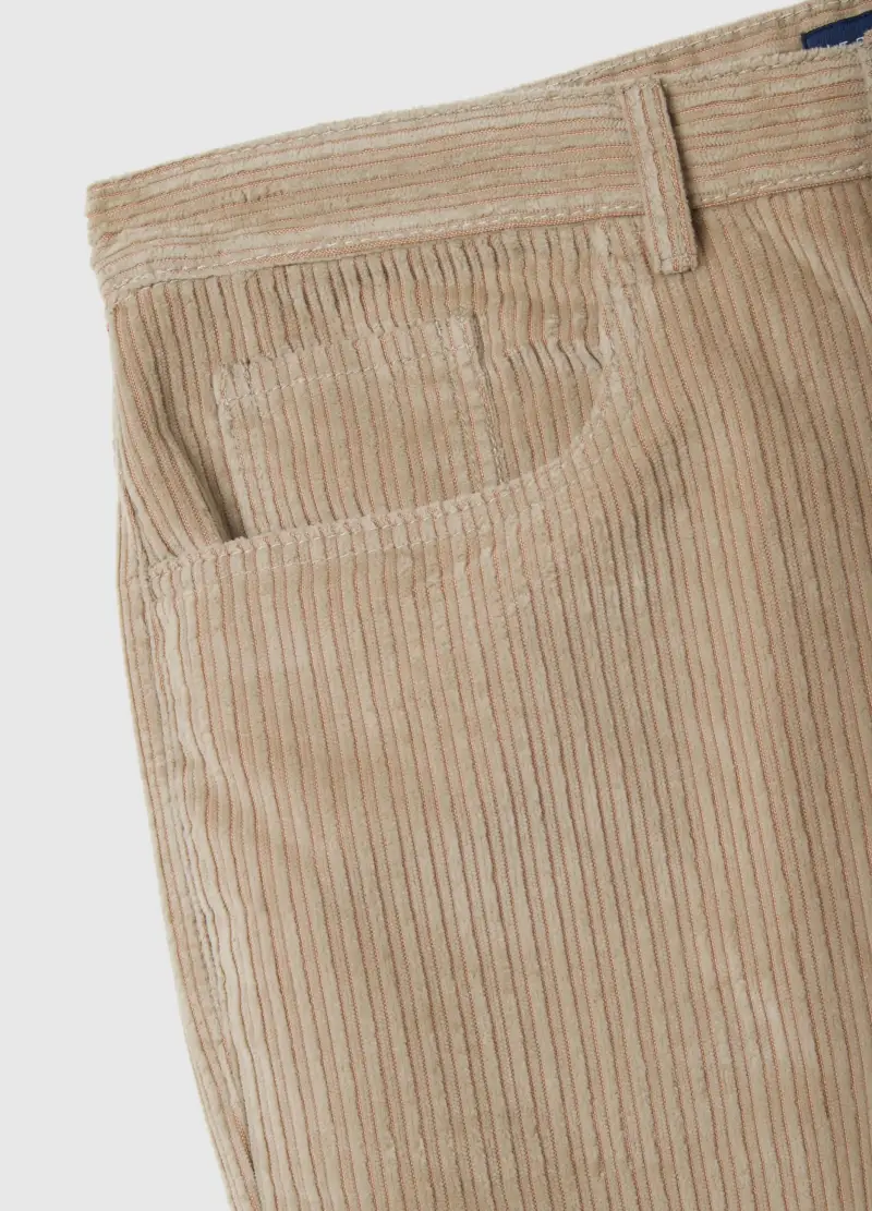 Pantaloni Beige In Misto Cotone A Coste Regular Fit, Uomo, Beige miniatura 2