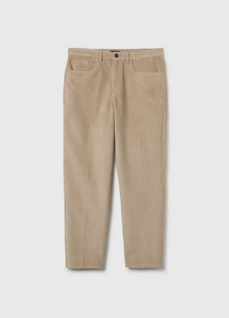 Pantaloni Beige In Misto Cotone A Coste Regular Fit, Uomo, Beige