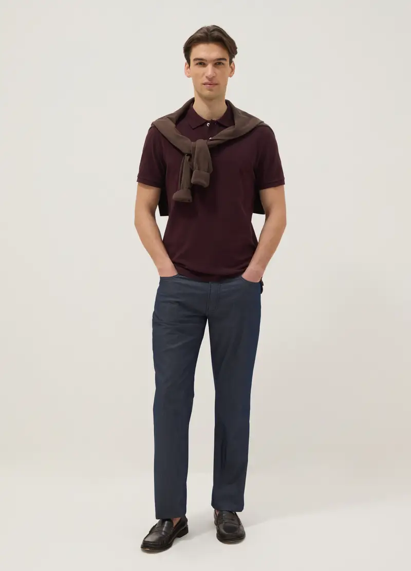 Pantaloni Blu In Cotone Elasticizzato A Cinque Tasche, Uomo, Blu