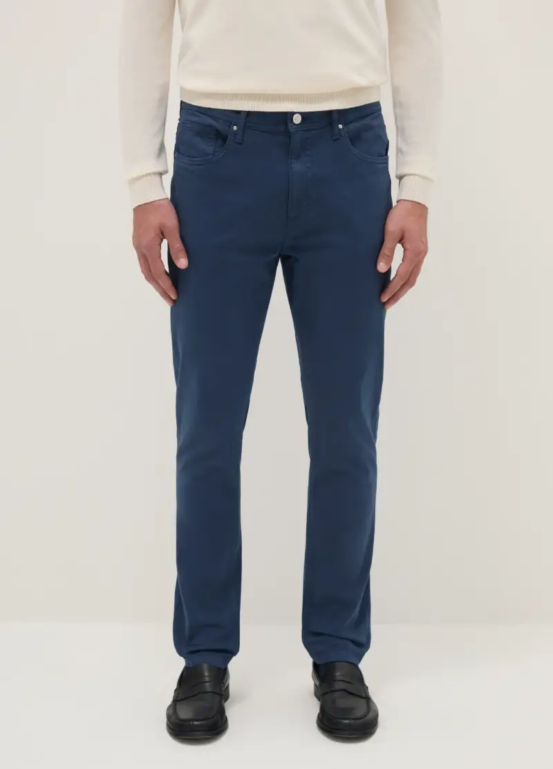 Pantaloni Blu In Cotone Elasticizzato Skinny Fit, Uomo, Blu miniatura 2