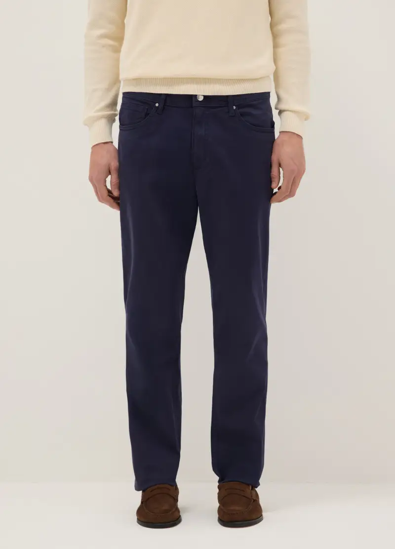 Pantaloni Blu In Cotone Elasticizzato Slim Fit, Uomo, Blu miniatura 2