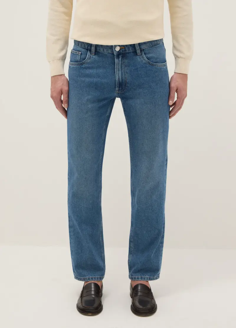 Pantaloni Blu In Misto Cotone Regular Fit, Uomo, Denim miniatura 2