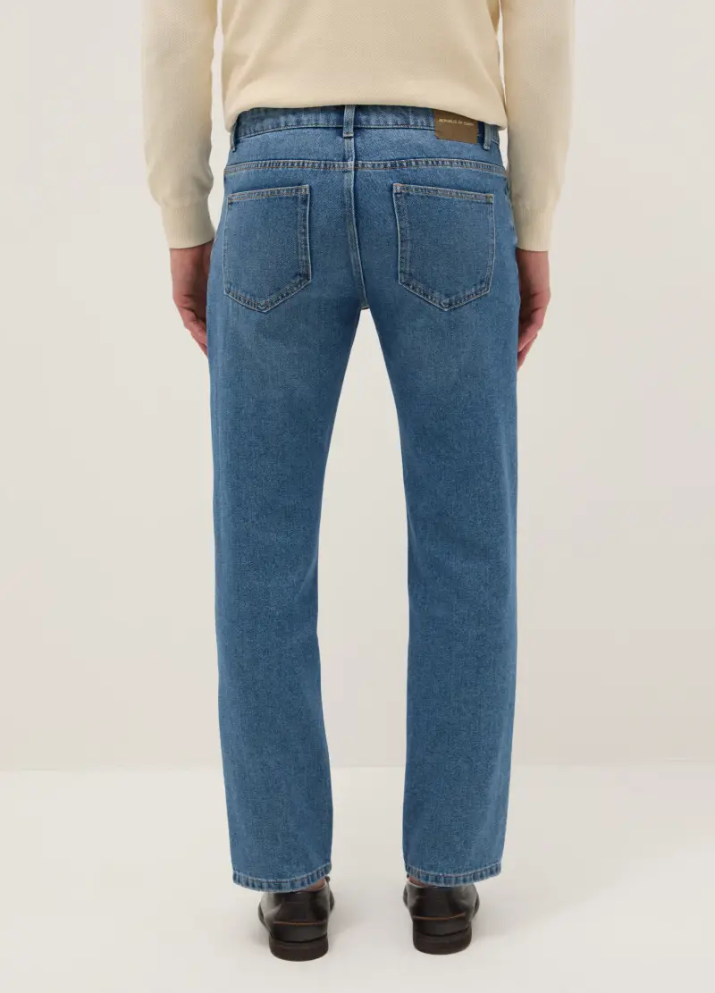 Pantaloni Blu In Misto Cotone Regular Fit, Uomo, Denim miniatura 3