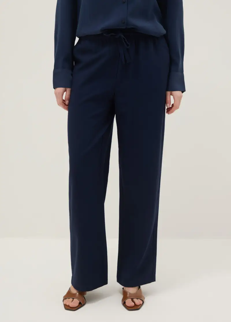 Pantaloni Blu In Misto Viscosa, Donna, Blu miniatura 2