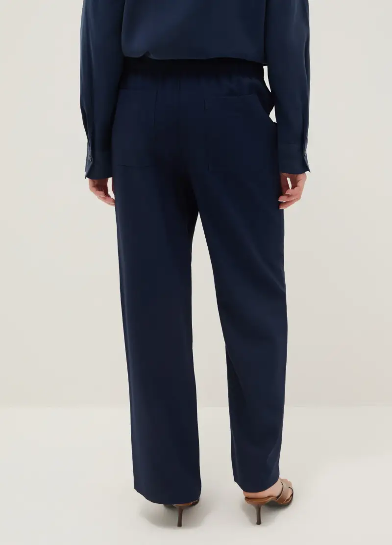 Pantaloni Blu In Misto Viscosa, Donna, Blu miniatura 3