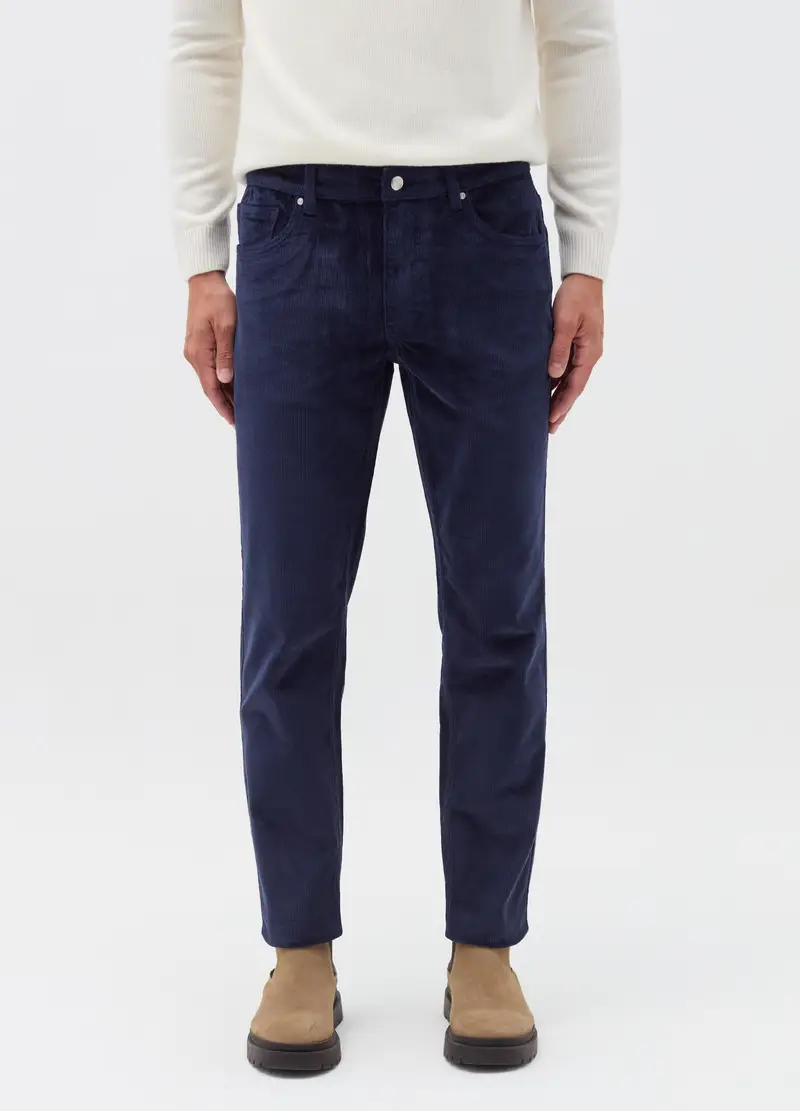 Pantaloni Blu Slim Fit In Velluto A Coste, Uomo, Blu miniatura 2