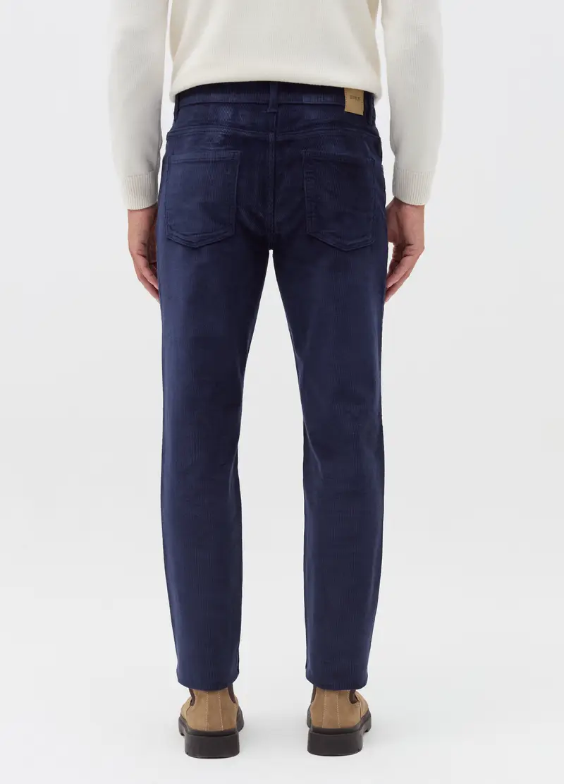 Pantaloni Blu Slim Fit In Velluto A Coste, Uomo, Blu miniatura 3