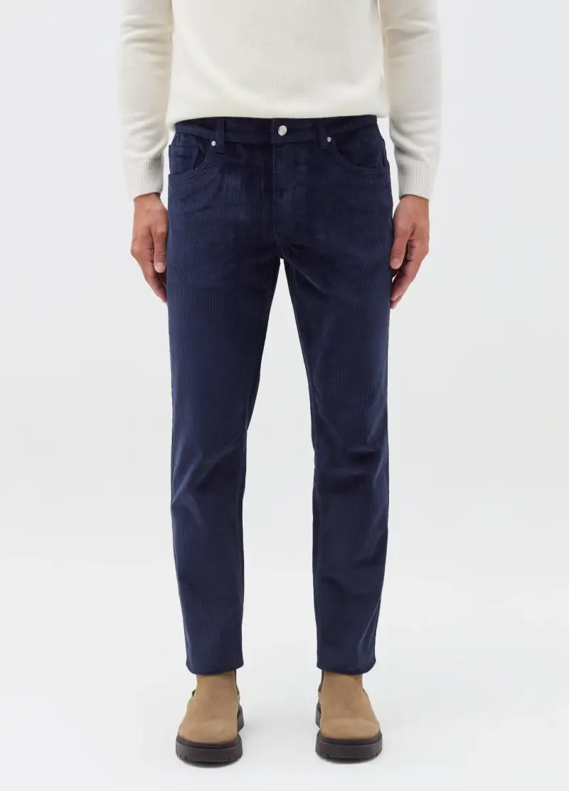 Pantaloni Blu Slim Fit In Velluto A Coste, Uomo, Blu miniatura 2