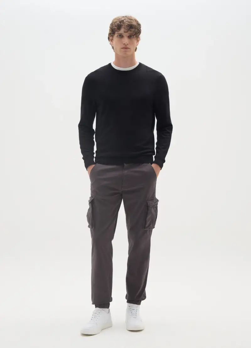 Pantaloni Cargo In Misto Cotone Elasticizzato Grigi Slim Fit, Uomo, Grigio