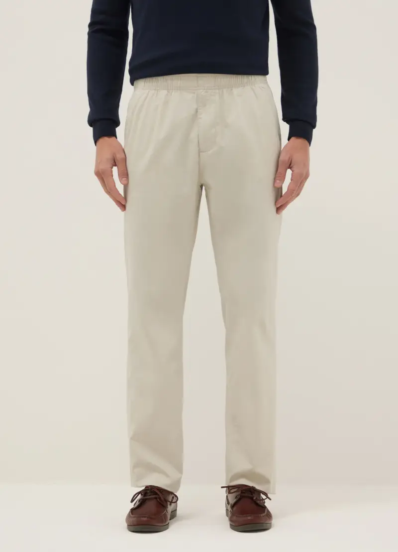 Pantaloni Chino Beige Chiaro In Puro Cotone Relaxed Fit, Uomo, Beige miniatura 2