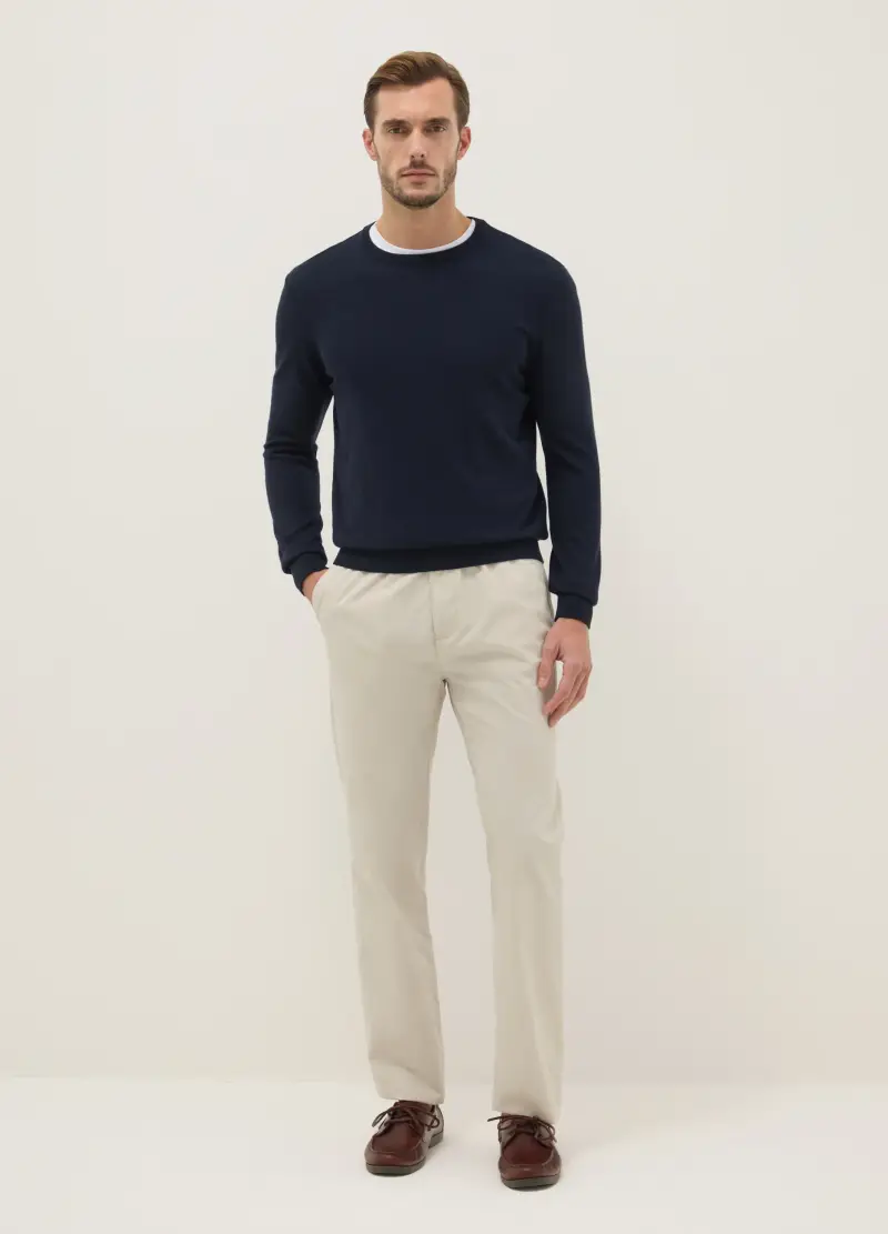 Pantaloni Chino Beige Chiaro In Puro Cotone Relaxed Fit, Uomo, Beige