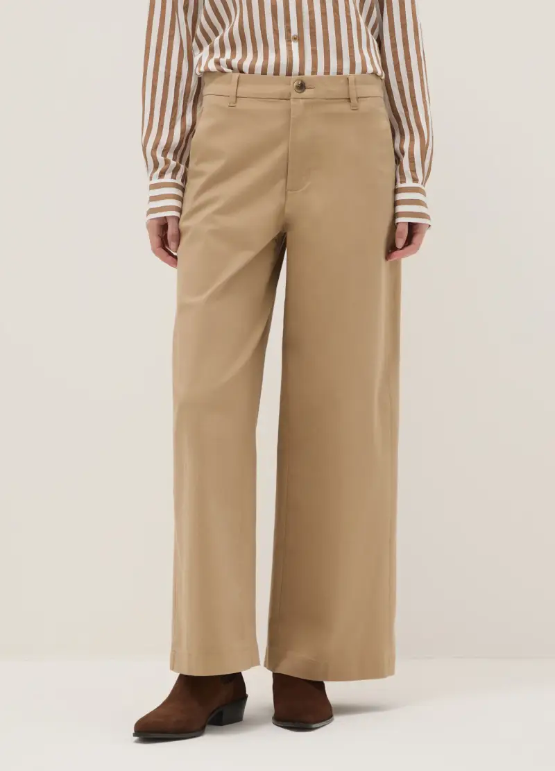Pantaloni Chino Beige In Cotone Elasticizzato Regular Fit, Donna, Beige miniatura 2