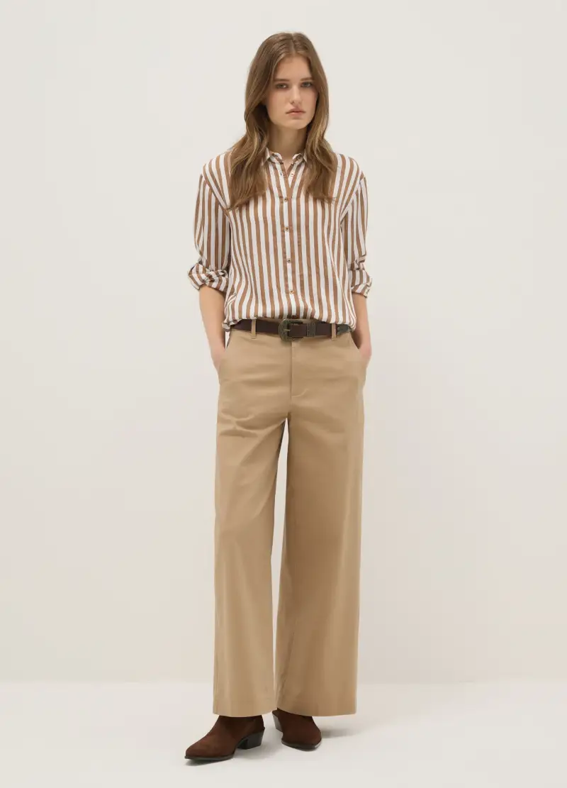 Pantaloni Chino Beige In Cotone Elasticizzato Regular Fit, Donna, Beige