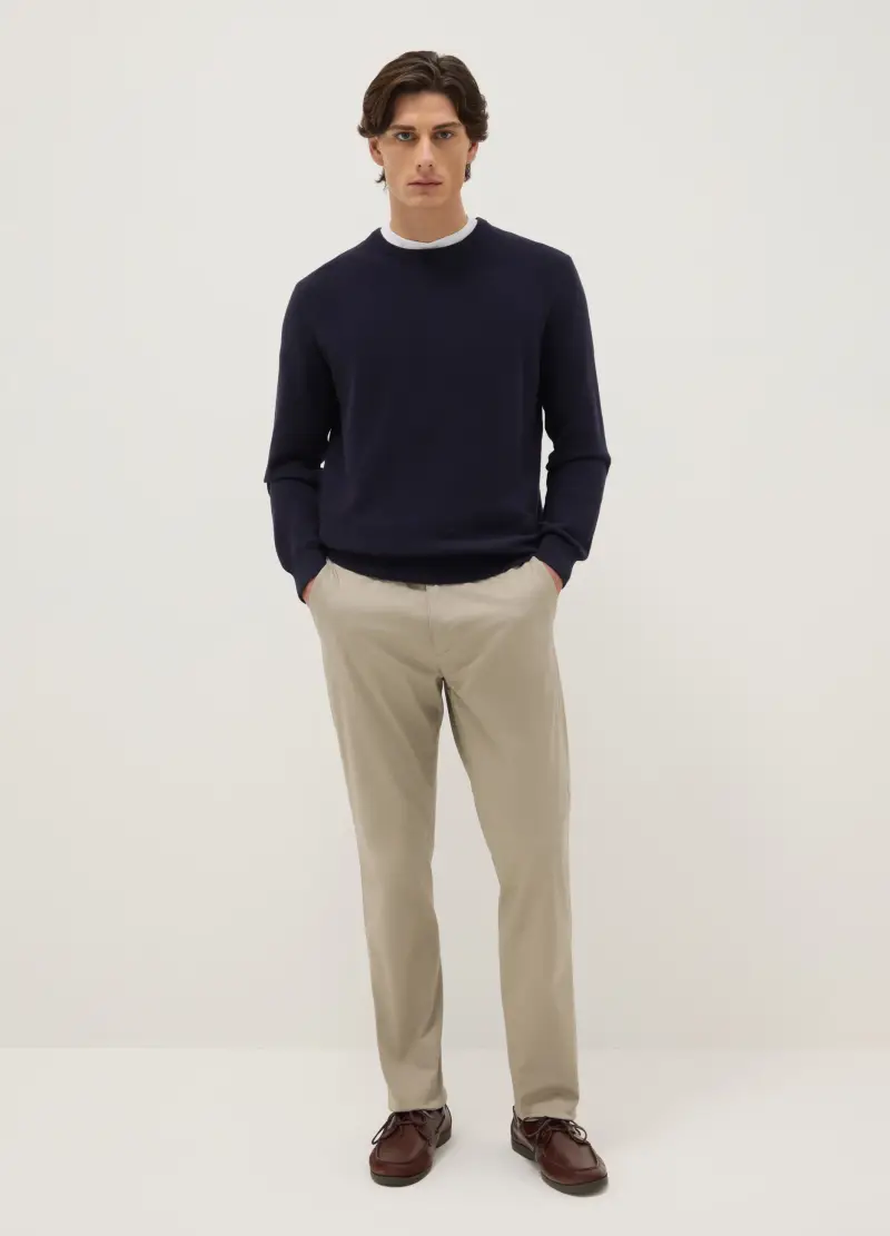 Pantaloni Chino Beige In Cotone Elasticizzato Slim Fit, Uomo, Beige