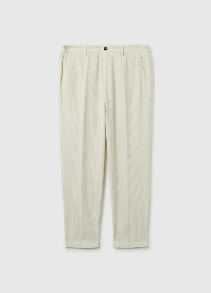 Pantaloni Chino Bianchi In Puro Cotone A Coste Regular Fit, Uomo, Bianco