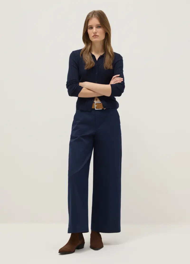 Pantaloni Chino Blu In Cotone Elasticizzato Regular Fit, Donna, Blu