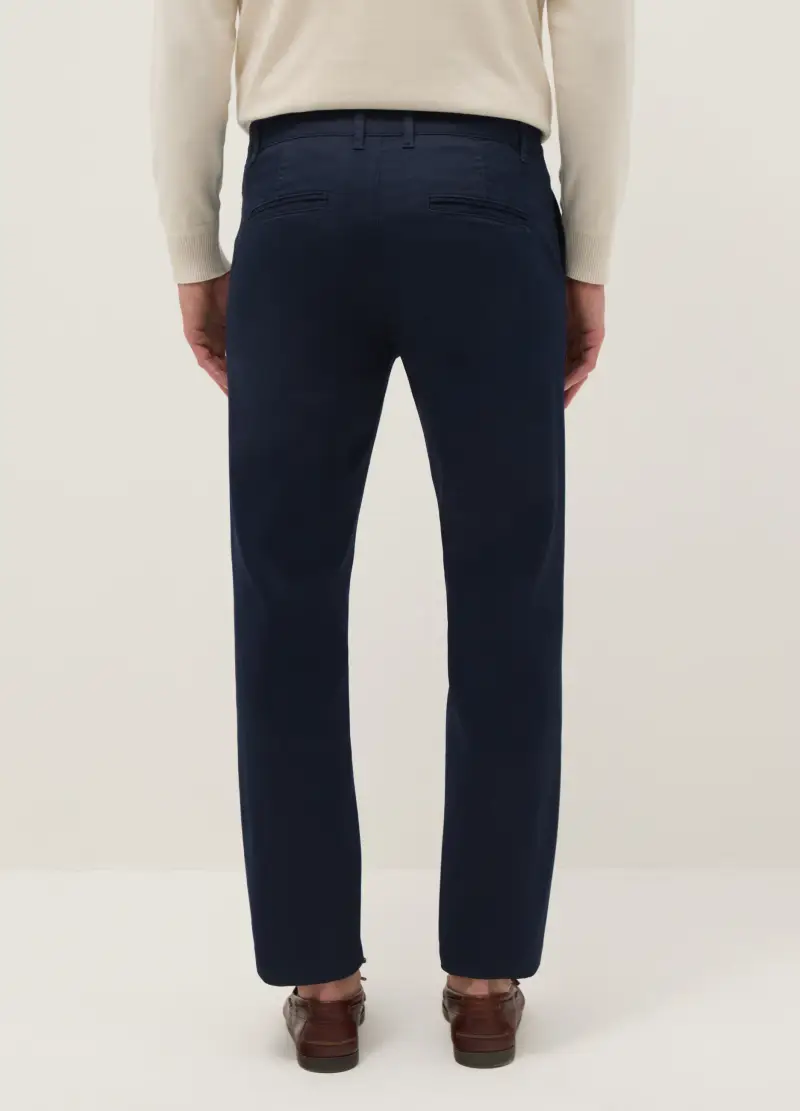 Pantaloni Chino Blu In Cotone Elasticizzato Slim Fit, Uomo, Blu miniatura 3