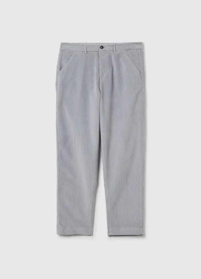 Pantaloni Chino Grigi In Misto Cotone A Coste Regular Fit, Uomo, Grigio