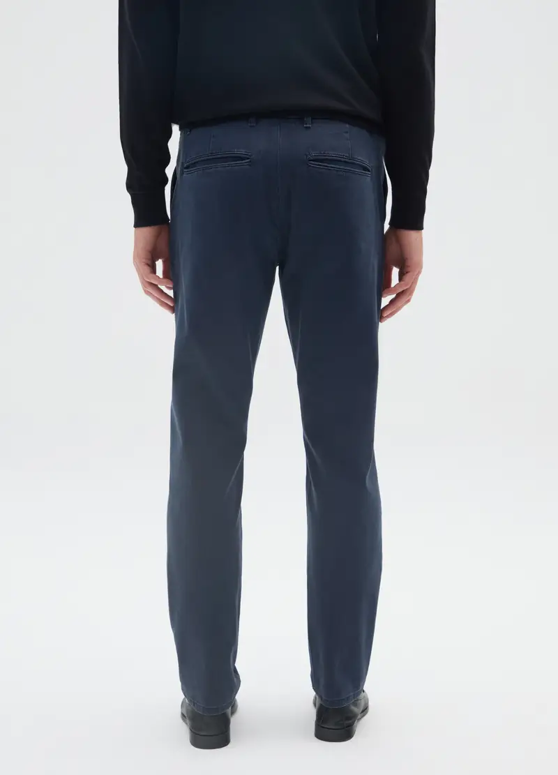 Pantaloni Chino In Cotone Blu Slim Fit, Uomo, Blu miniatura 3