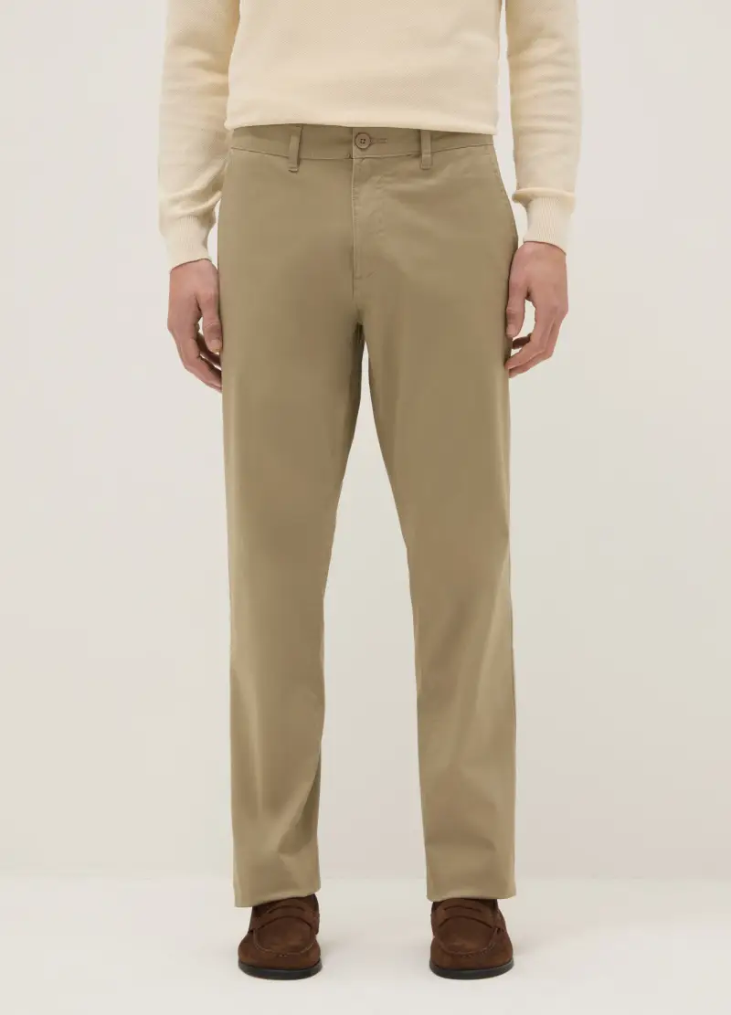 Pantaloni Chino In Cotone Elasticizzato Beige Regular Fit, Uomo, Beige miniatura 2