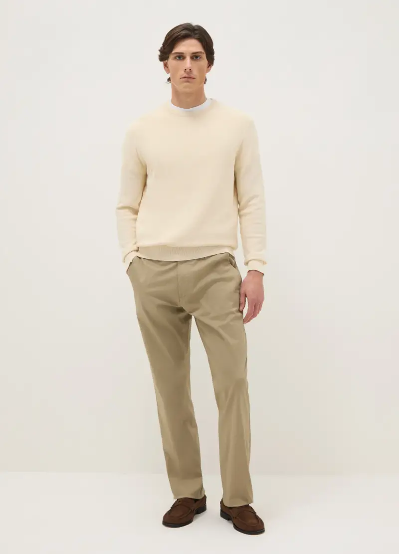Pantaloni Chino In Cotone Elasticizzato Beige Regular Fit, Uomo, Beige