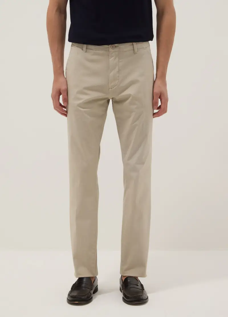Pantaloni Chino In Cotone Elasticizzato Beige Slim Fit, Uomo, Beige miniatura 2